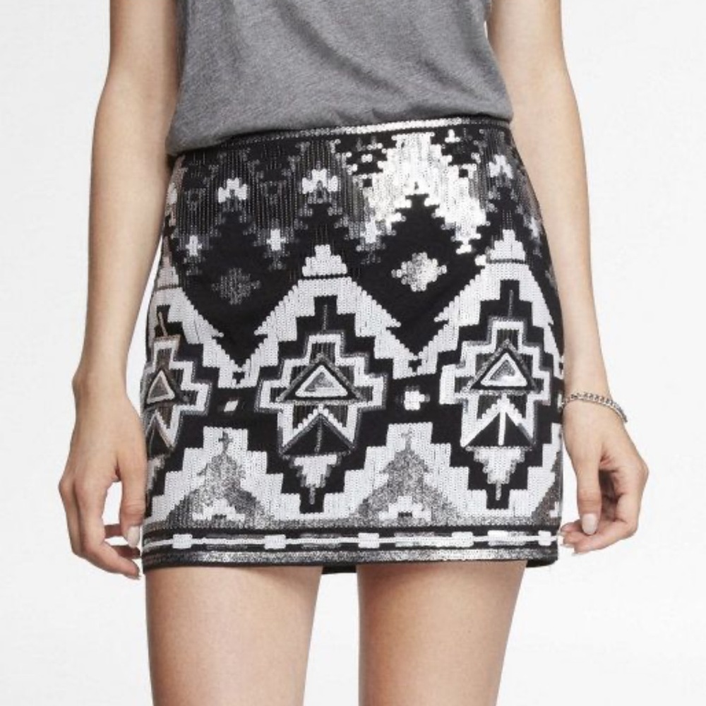 Express Silver Gray Black Sequin Embellished Azte… - image 1